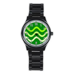 Green Waves Stainless Steel Round Watch