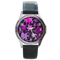 Purple Fowers Round Metal Watch