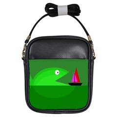 Green Monster Fish Girls Sling Bags