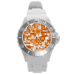 Orange Decorative Abstraction Round Plastic Sport Watch (l)