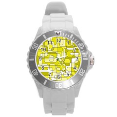 Yellow Decorative Abstraction Round Plastic Sport Watch (l)