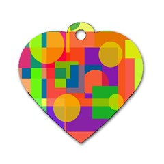 Colorful Geometrical Design Dog Tag Heart (one Side)