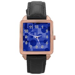 Deep Blue Abstract Design Rose Gold Leather Watch  by Valentinaart