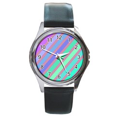 Pastel Colorful Lines Round Metal Watch