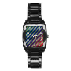 Decorative Lines Stainless Steel Barrel Watch