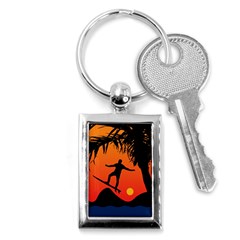 Man Surfing At Sunset Graphic Illustration Key Chains (rectangle) 