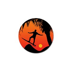 Man Surfing At Sunset Graphic Illustration Golf Ball Marker (10 Pack)