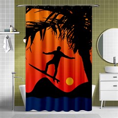 Man Surfing At Sunset Graphic Illustration Shower Curtain 48  X 72  (small) 