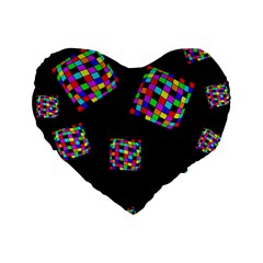 Flying  Colorful Cubes Standard 16  Premium Heart Shape Cushions