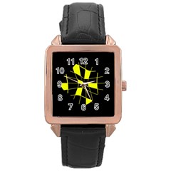 Yellow Abstract Flower Rose Gold Leather Watch 