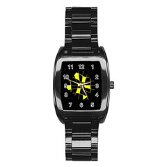 Yellow Abstract Flower Stainless Steel Barrel Watch