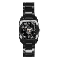 Dark Geometric Grunge Pattern Print Stainless Steel Barrel Watch