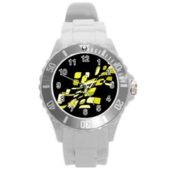 Yellow Abstraction Round Plastic Sport Watch (l)