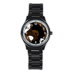 Black Brown And White Abstract 3 Stainless Steel Round Watch