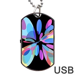 Blue Abstract Flower Dog Tag Usb Flash (two Sides) 