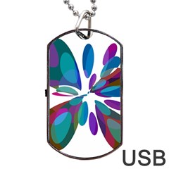 Blue Abstract Flower Dog Tag Usb Flash (one Side)