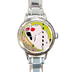 Yellow Abstraction Round Italian Charm Watch by Valentinaart