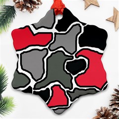 Black, Gray And Red Abstraction Snowflake Ornament (2-side) by Valentinaart