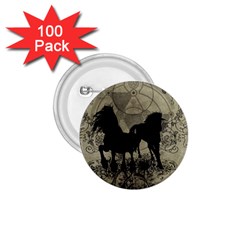 Wonderful Black Horses, With Floral Elements, Silhouette 1 75  Buttons (100 Pack)  by FantasyWorld7