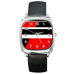 Red, White And Black Abstraction Square Metal Watch by Valentinaart