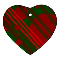 Red And Green Abstract Design Heart Ornament (2 Sides) by Valentinaart