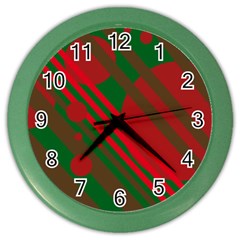 Red And Green Abstract Design Color Wall Clocks by Valentinaart