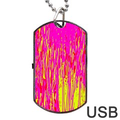 Pink And Yellow Pattern Dog Tag Usb Flash (two Sides) 