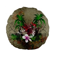 Wonderful Tropical Design With Palm And Flamingo Standard 15  Premium Flano Round Cushions