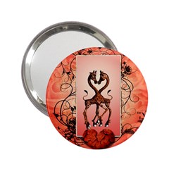 Cute Giraffe In Love With Heart And Floral Elements 2 25  Handbag Mirrors by FantasyWorld7