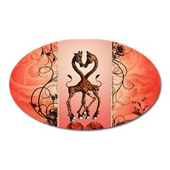 Cute Giraffe In Love With Heart And Floral Elements Oval Magnet