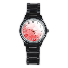 Red Pattern Stainless Steel Round Watch