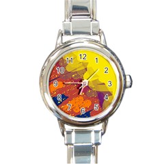 Colorful Abstract Pattern Round Italian Charm Watch by Valentinaart