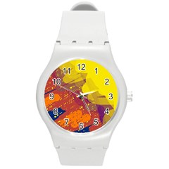 Colorful Abstract Pattern Round Plastic Sport Watch (m)