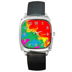 Colorful Abstract Design Square Metal Watch