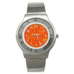 Orange Pattern Stainless Steel Watch by Valentinaart