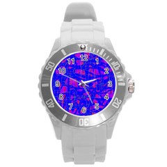 Blue Pattern Round Plastic Sport Watch (l)