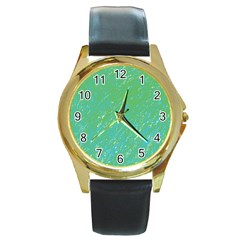 Green Pattern Round Gold Metal Watch