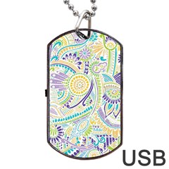 Purple, Green, Yellow Hippie Flowers Pattern, Zz0104, Dog Tag Usb Flash (two Sides) by Zandiepants