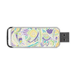 Purple, Green, Yellow Hippie Flowers Pattern, Zz0104, Portable Usb Flash (one Side) by Zandiepants