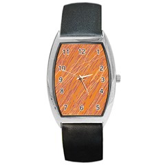 Orange Pattern Barrel Style Metal Watch by Valentinaart