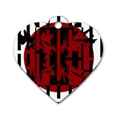 Red, Black And White Decorative Abstraction Dog Tag Heart (two Sides)