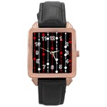 Red black and white pattern Rose Gold Leather Watch  Front