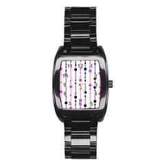 Magenta, Black And White Pattern Stainless Steel Barrel Watch