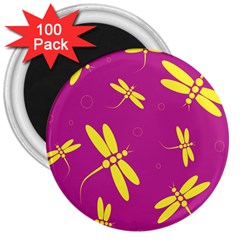 Purple And Yellow Dragonflies Pattern 3  Magnets (100 Pack) by Valentinaart