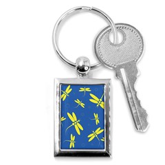 Blue And Yellow Dragonflies Pattern Key Chains (rectangle)  by Valentinaart