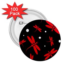 Red, Black And White Dragonflies 2 25  Buttons (100 Pack) 