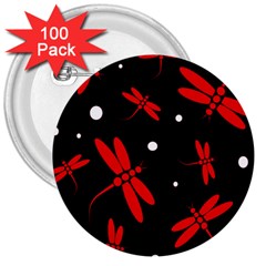 Red, Black And White Dragonflies 3  Buttons (100 Pack) 