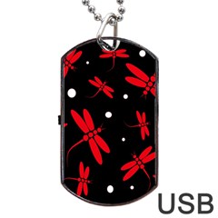 Red, Black And White Dragonflies Dog Tag Usb Flash (one Side)