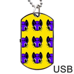 Blue And Yellow Fireflies Dog Tag Usb Flash (one Side) by Valentinaart