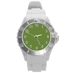 Mod Green Orange Pattern Round Plastic Sport Watch (l)